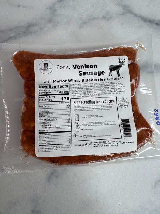 Pork, Venison Sausage with Merlot Wine, Blueberries & Potato